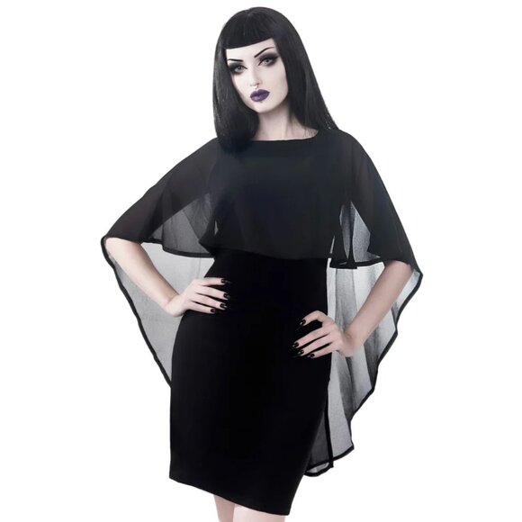 Killstar Black Sheer Cape Dress - Picture 14 of 14